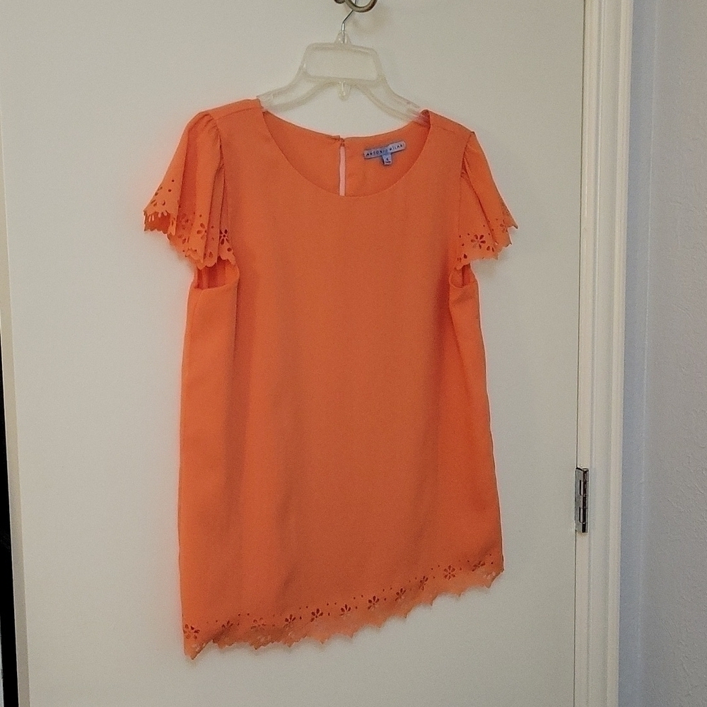 π
ΊANTONIO MELANI Peach Floral Cutout Cap Sleeve Babydoll Blouse Small - Picture 2 of 9